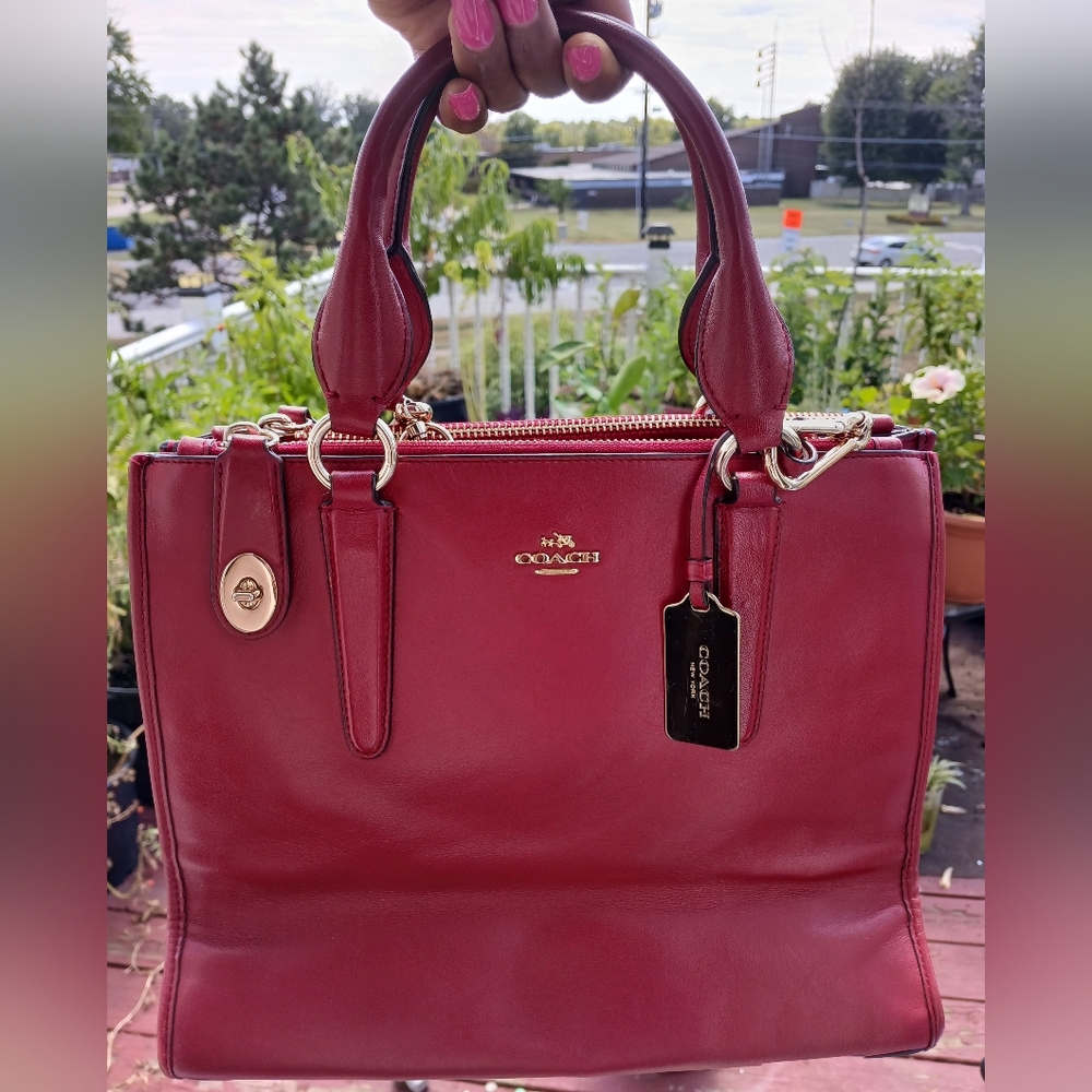 Coach Maroon Leather Satchel with Gold Accents